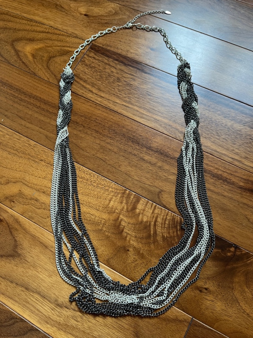 Two-Tone Black & Silver Multi-Strand Braided Necklace